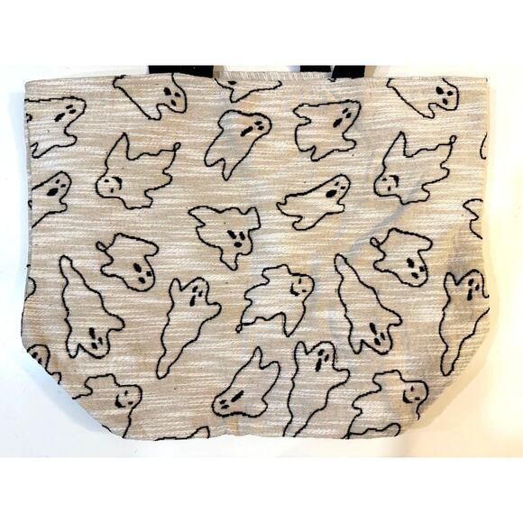 Halloween Book Tote Bag Ghost Print Canvas Reusable Shopping Bag Trick or Treat - Picture 2 of 6